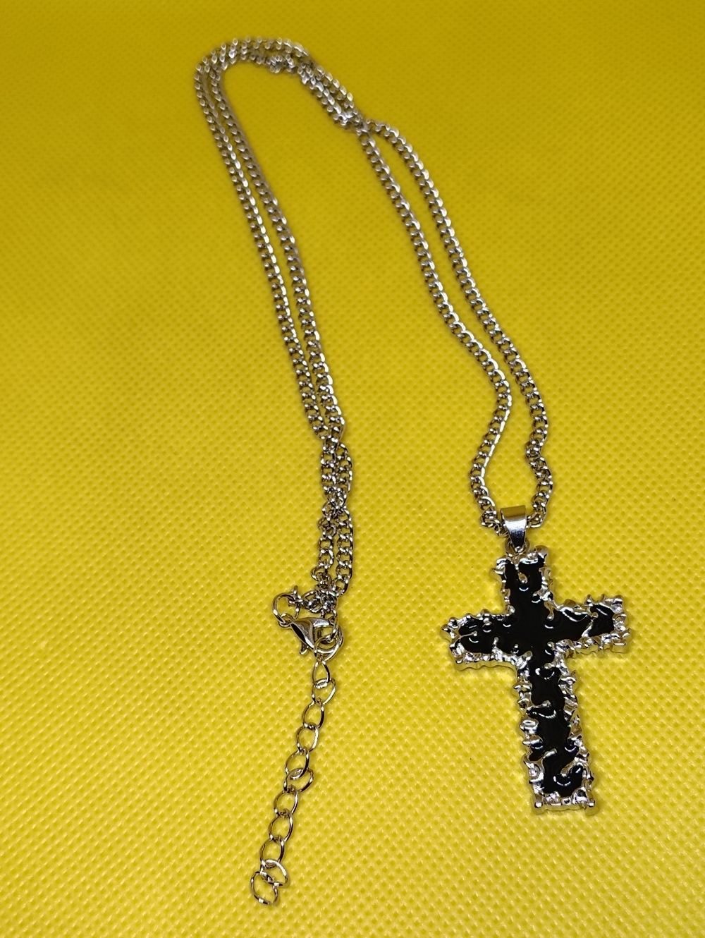 Silver-tone Chain Necklace with Black Cross Pendant - Picture 5 of 5